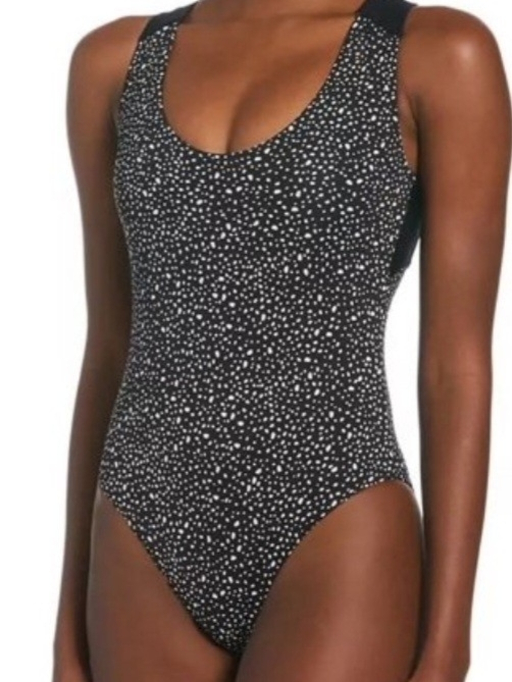 Womens Nike Black Polka Dot Athletic One-Piece with White Swoosh Sz. M